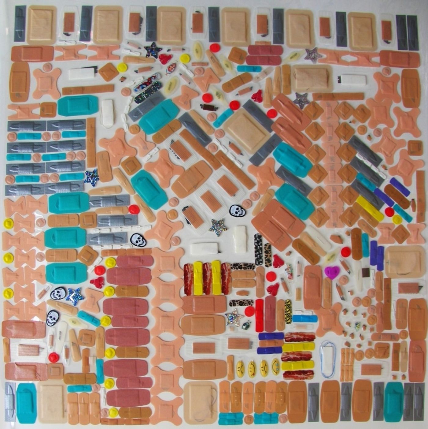 LOVE as a LIST OF VICARIOUS EDGES Series_______surgical scalpels, blades, pins, razors, bandages / various sizes / 2006 — 2010