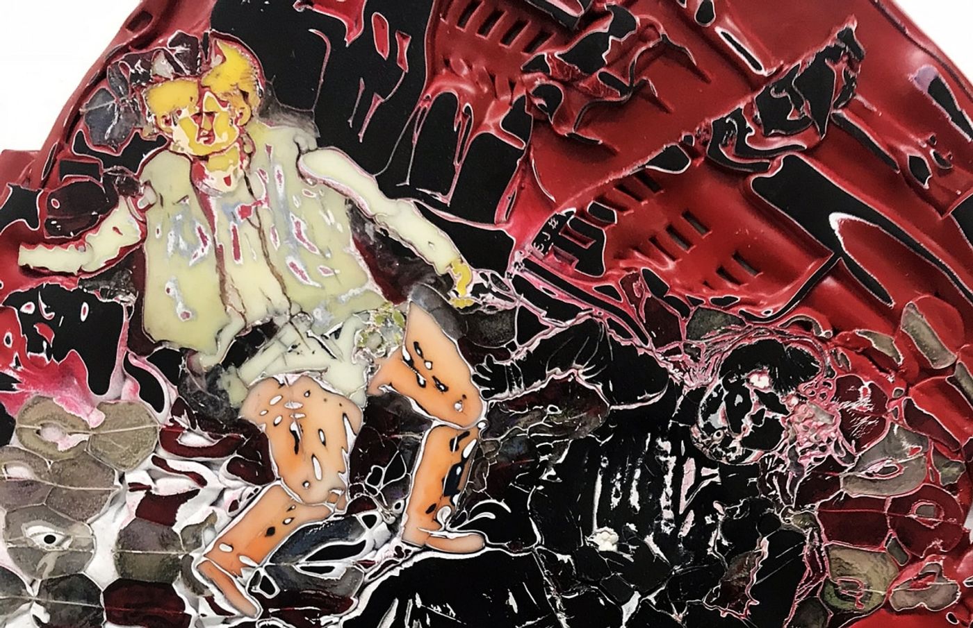 FOSSILIZED PAVEMENT BATTLE / 82 X 72 cm / mixed media, plastic / 2018 / Detail