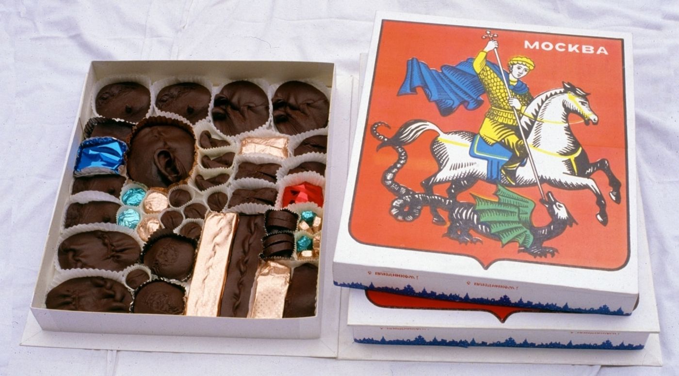 UNIDENTIFIED. RUSSIAN MORGUE CHOCOLATES_______impressions from wounds cast in dark chocolate / 44 X 48X 8 cm / 1994