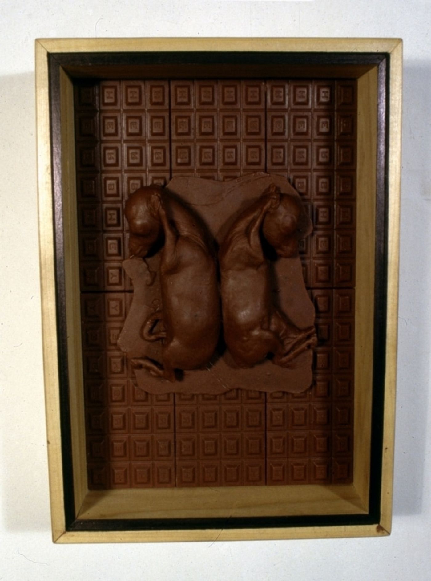 TWO FRIENDS SLEEPING_______fetal goat cast in chocolate / 1990