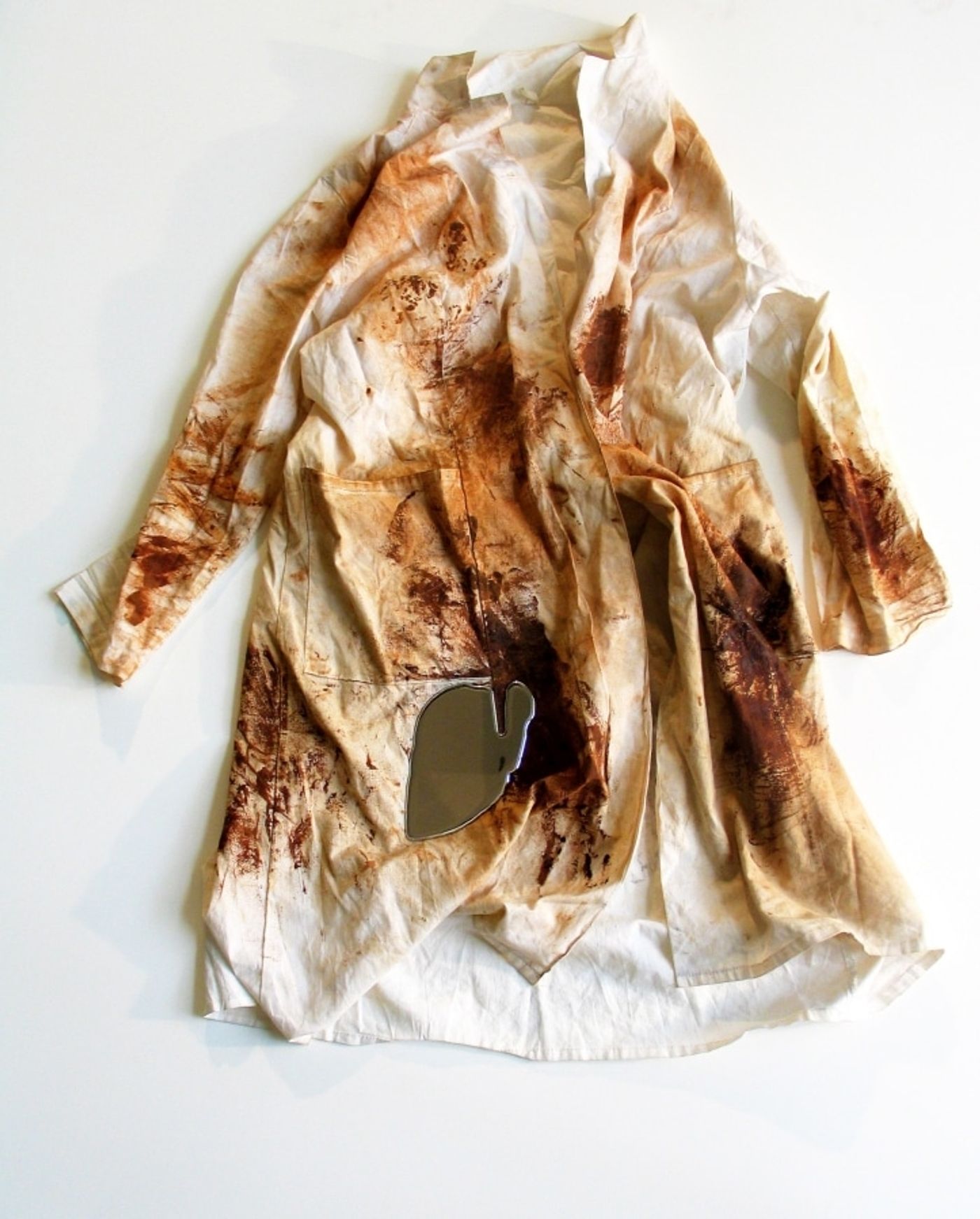 WAR WITH EVER-CHANGING CLOUD_______ mercury, moscow chocolate factory worker's apron/ 2001—2016
