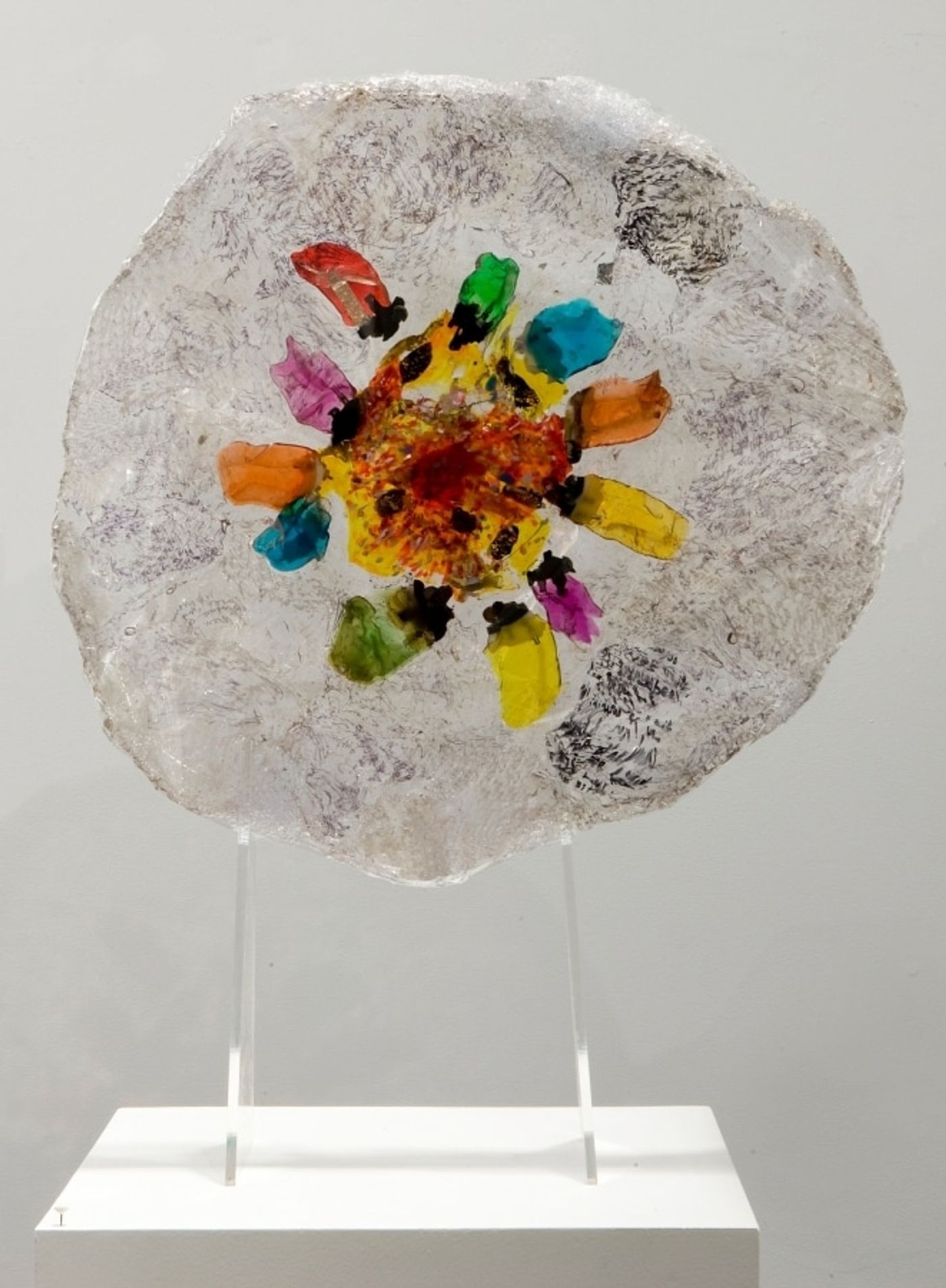 ZIPPO FLOWER AND DEFORMATION OF SACRED WORDS_______melted &amp; pressed plastic with sacred texts inscriptions, 50X1 cm / 2012