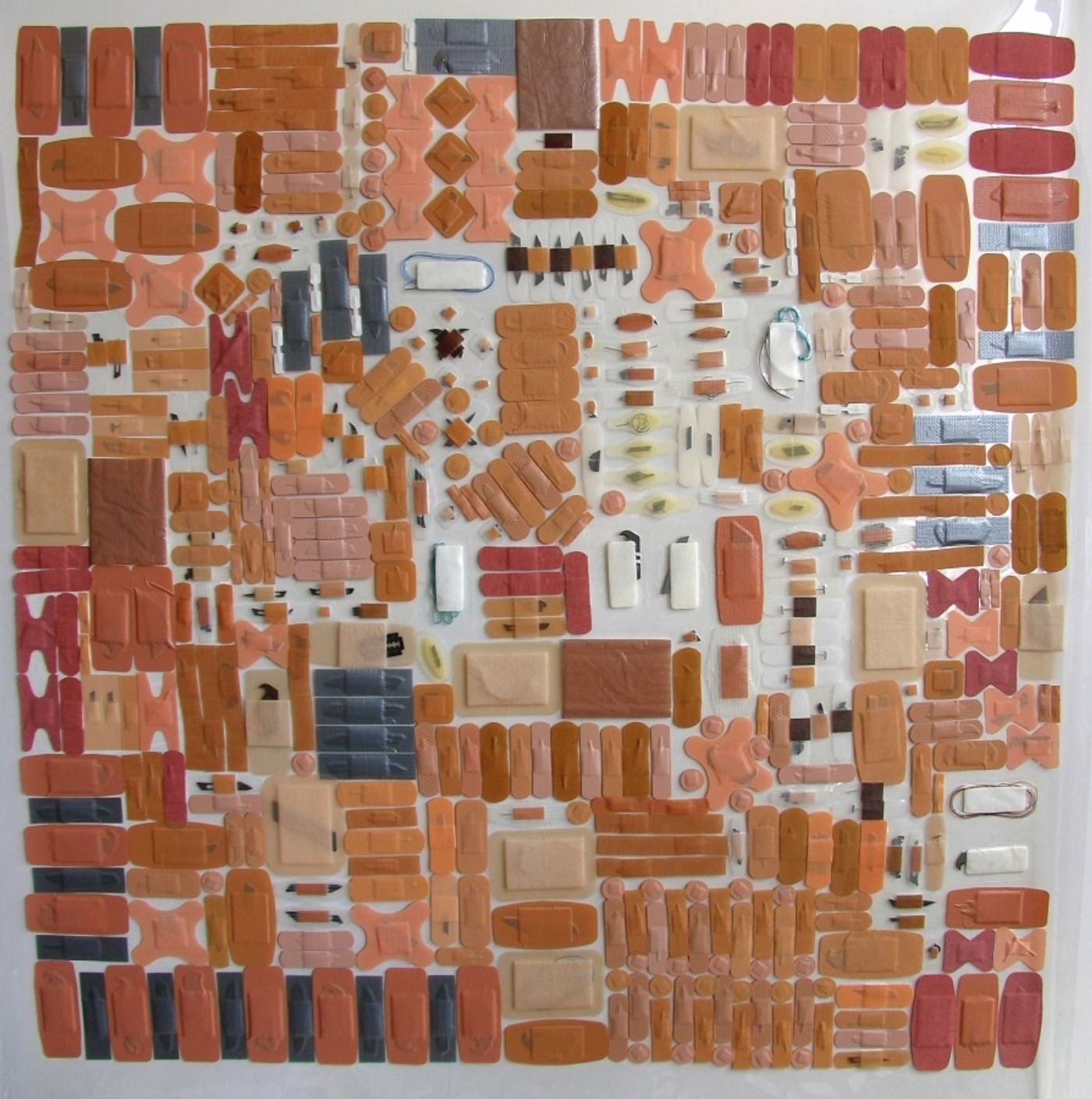 LOVE as a LIST OF VICARIOUS EDGES Series_______surgical scalpels, blades, pins, razors, bandages / various sizes / 2006 — 2010
