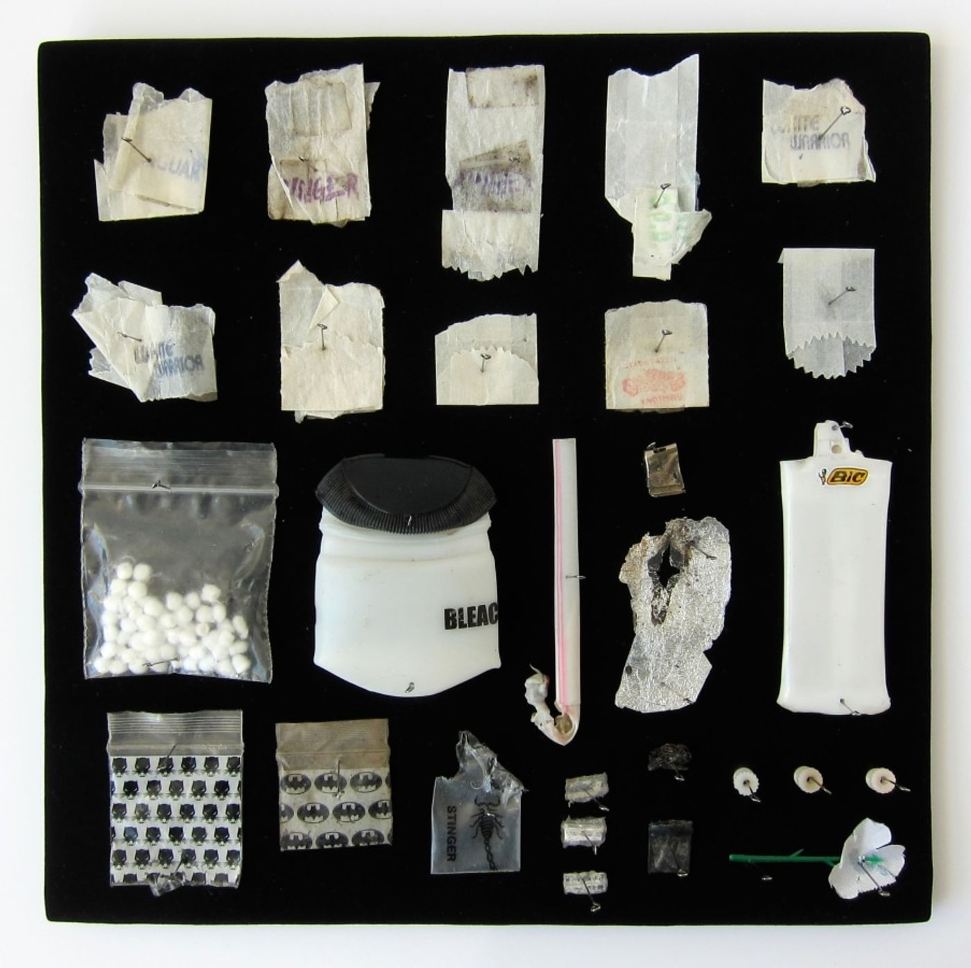 MOTH COLLECTION_______debris from heroin and crack use / various sizes / 2011