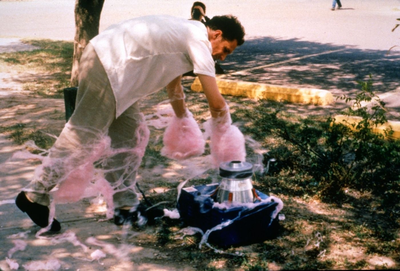 BANDAGED_______performance, cotton candy machine / 1995 / San Ygnacio Texas