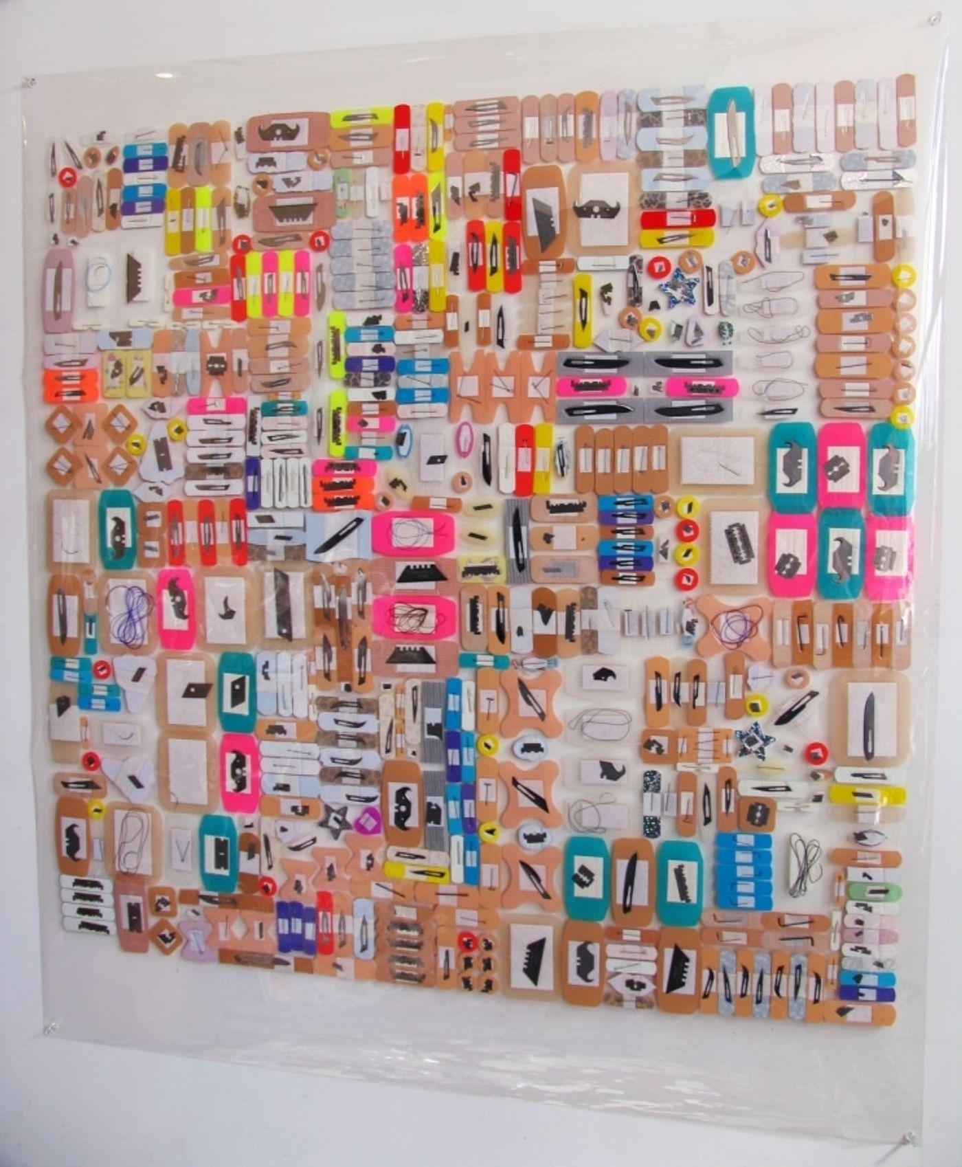 LOVE as a LIST OF VICARIOUS EDGES Series_______surgical scalpels, blades, pins, razors, bandages / various sizes / 2006 — 2010