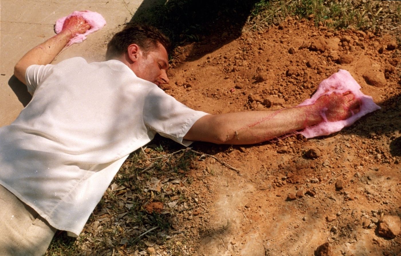 BANDAGED_______performance, cotton candy machine / 1995 / San Ygnacio Texas