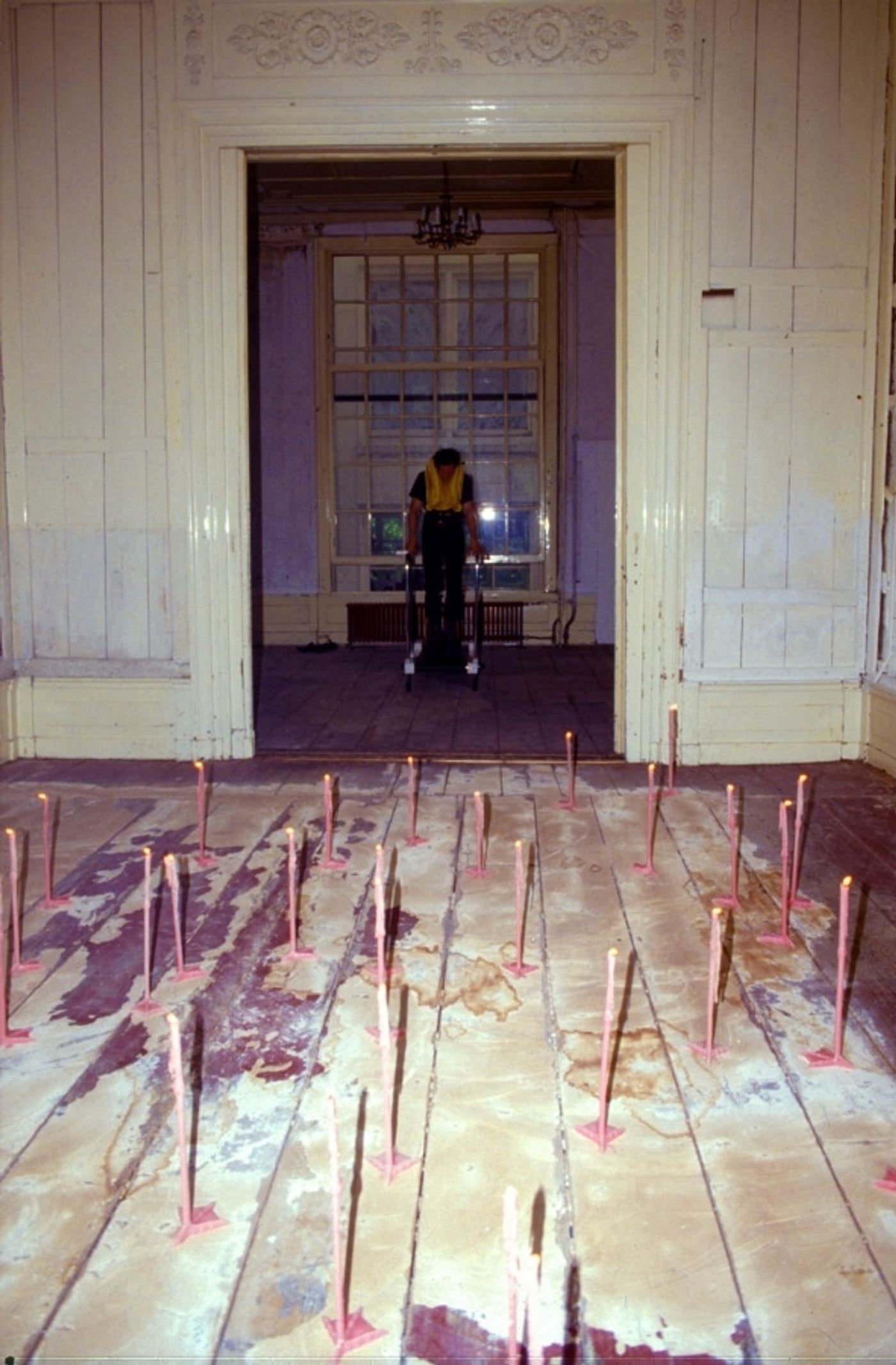 REPEATED BLOWS EVENTUALLY DRIVES ALL ANIMALS TO PASTURE_______Life-jacket, shoes, flamingo leg candles / Fodor Museum Amsterdam The Netherlands / 1992