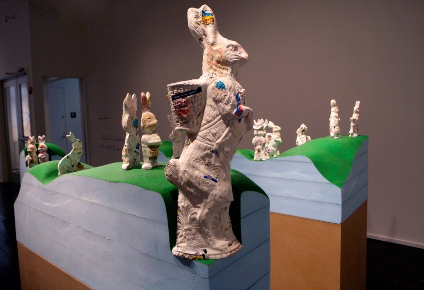 HOPPING HILLS, THE PHARMACEUTICAL LANDSCAPE_______pill bottles melt into the form of Easter Bunnies, wood, foam / 250X 300X 150 cm / 2009