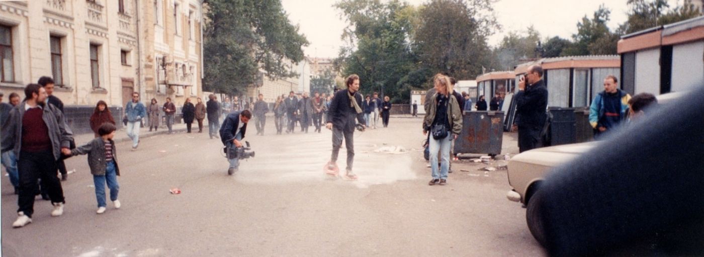 SNOWSHOES_______an ongoing performance, snowshoes containing white flour are leaving marks while walking in different cities / MOSCOW / 1993 —