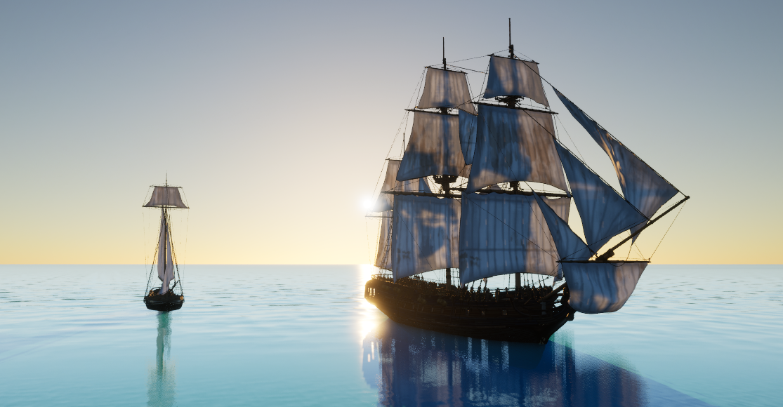 Iron Latitudes, two ships at golden hour