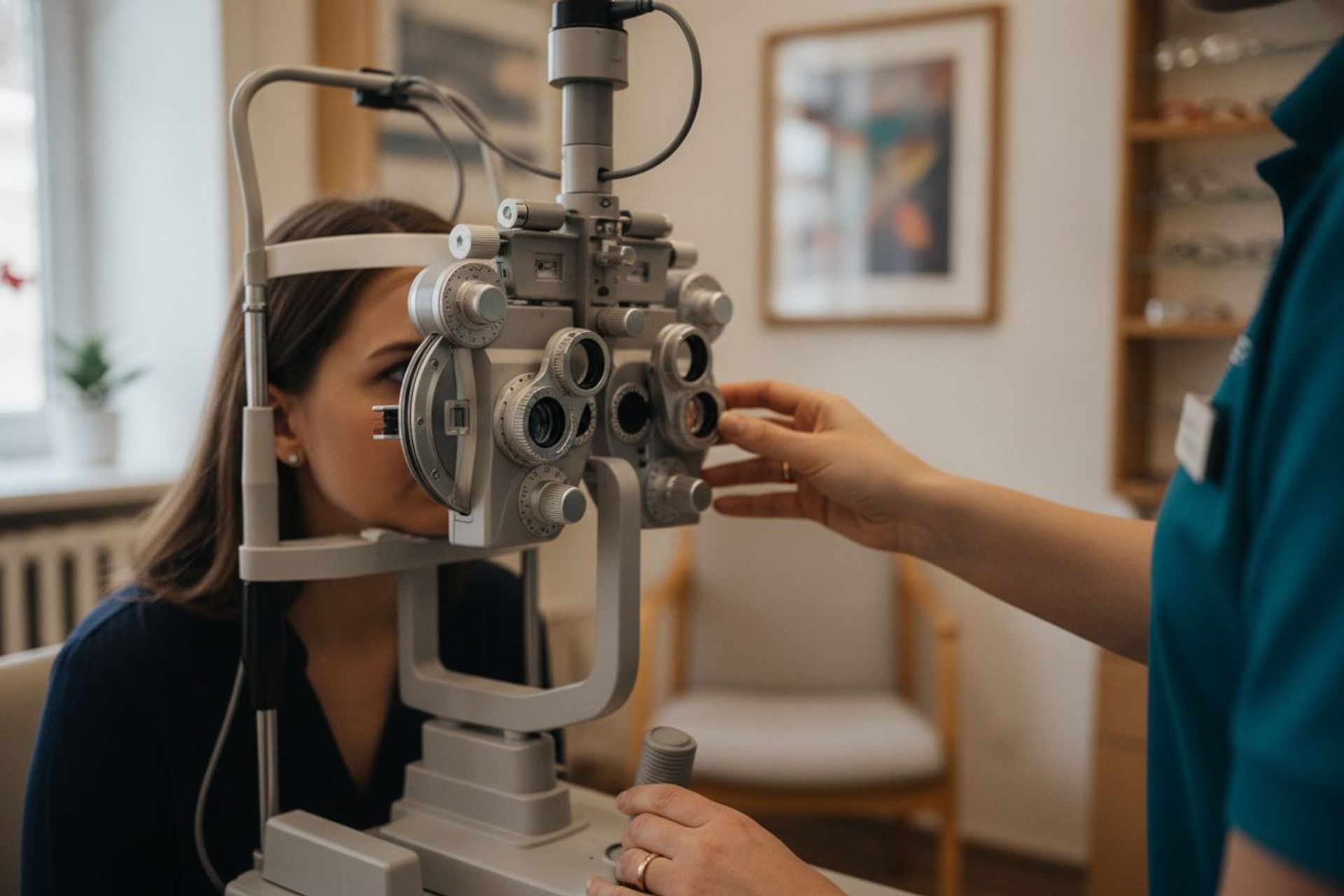 Synsundersøkelse med foropter hos optiker