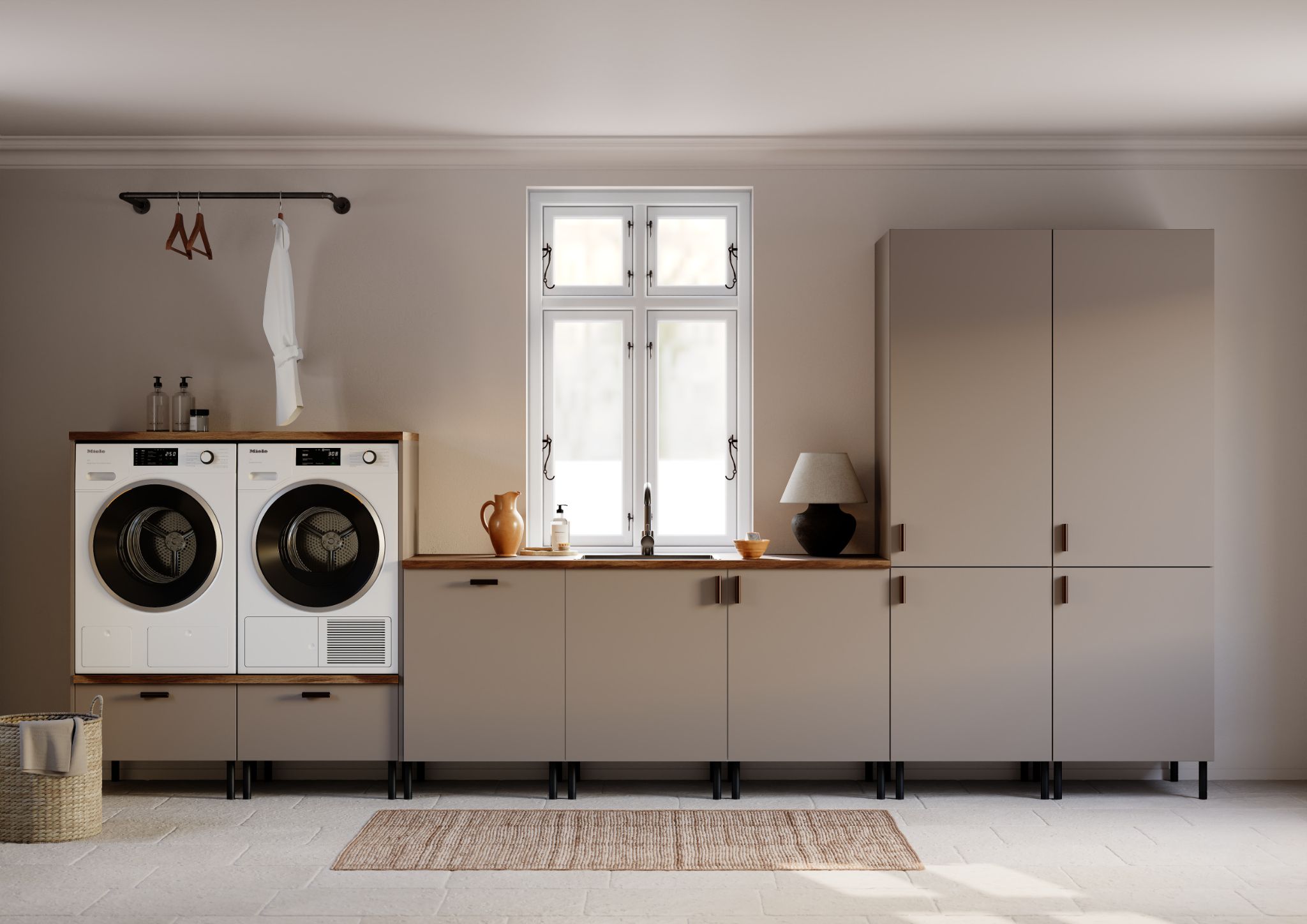 Beige vaskeromsmøbler