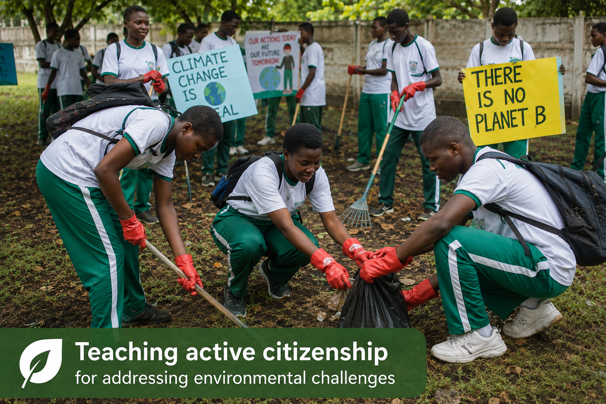 Students taking part in an environmental activity focused on active citizenship and climate action.