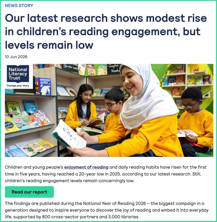 National Literacy Campaign news excerpt about a report indicating a modest rise in children's reading engagement