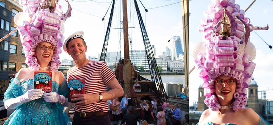 Reeve and McIntyre on the Golden Hinde ship in London