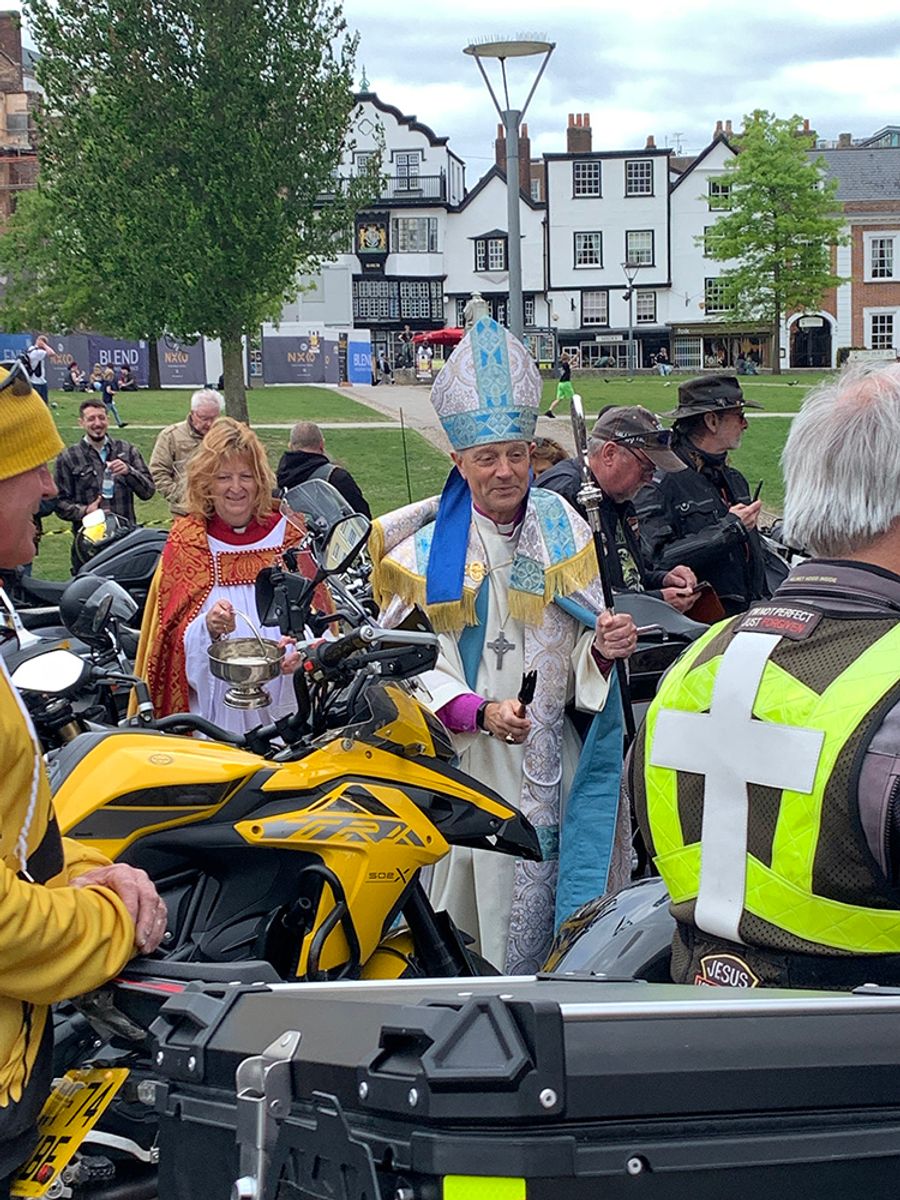 Bishop Mike blesses the bikes