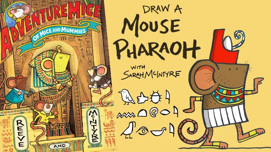 YouTube screen for a 'Draw a Mouse Pharoah with Sarah McIntyre' video
