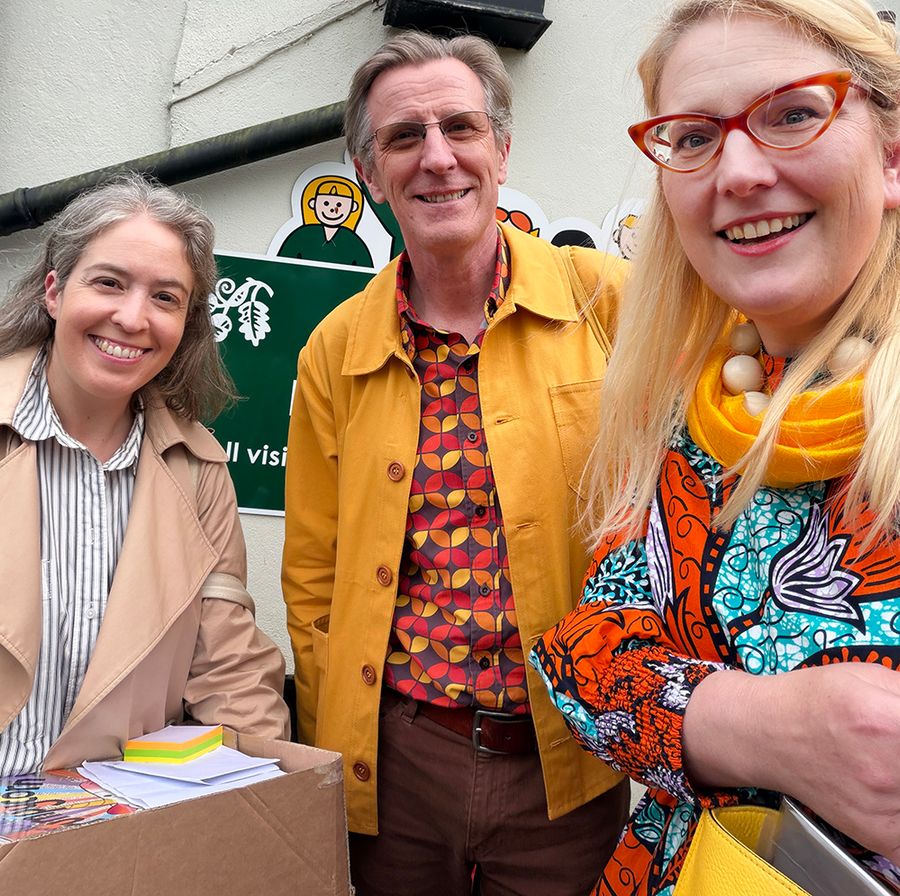Leslie Leggett of First Draft Books with Philip Reeve and Sarah McIntyre
