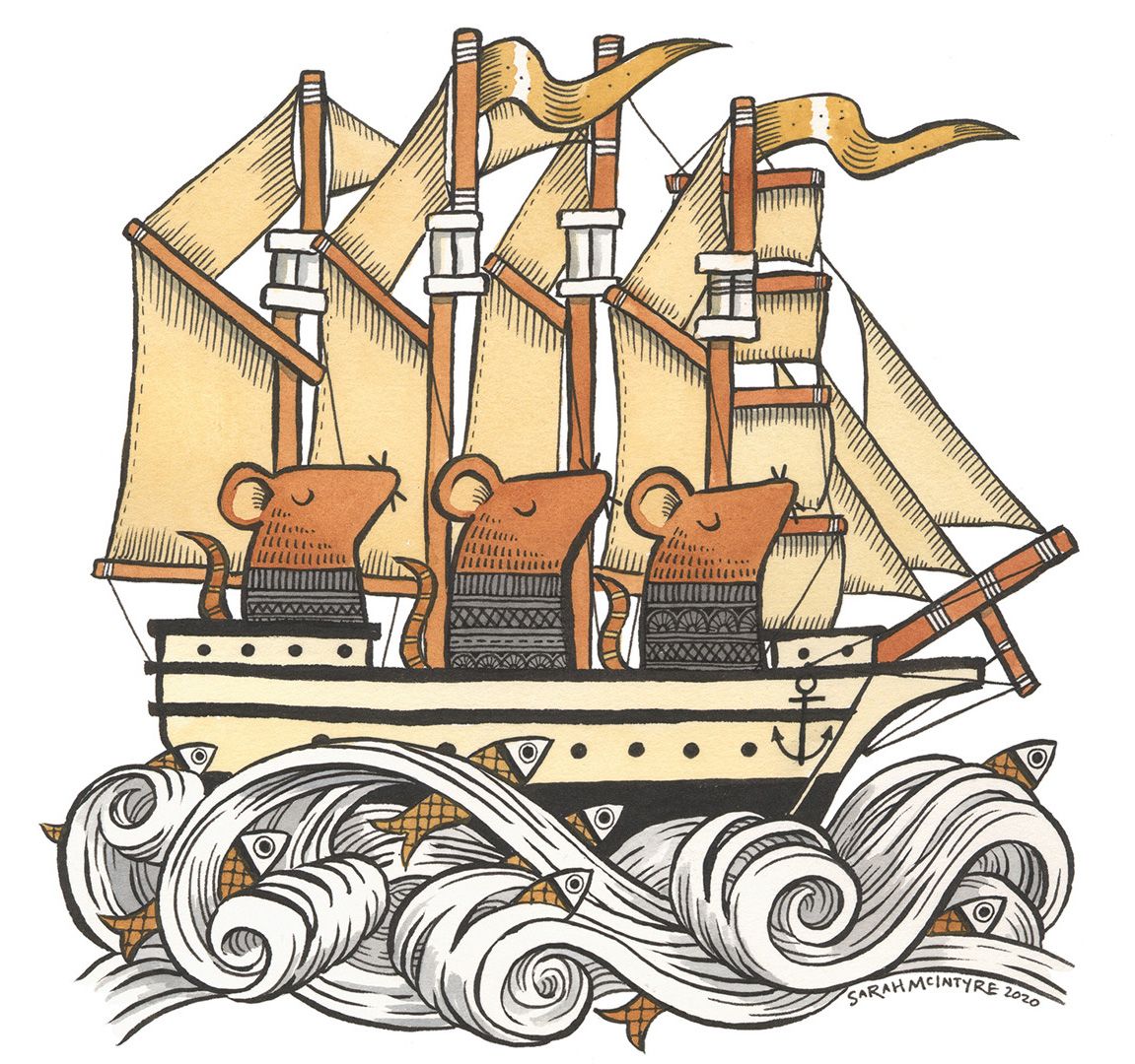 Early Sarah McIntyre mouse ship