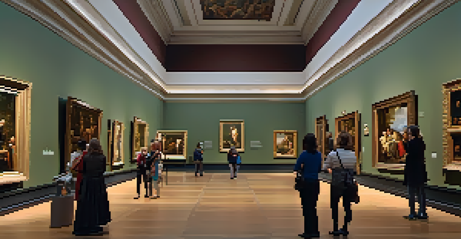 An interior view of the Thyssen-Bornemisza Museum gallery displaying Renaissance and Baroque paintings with visitors admiring the art.