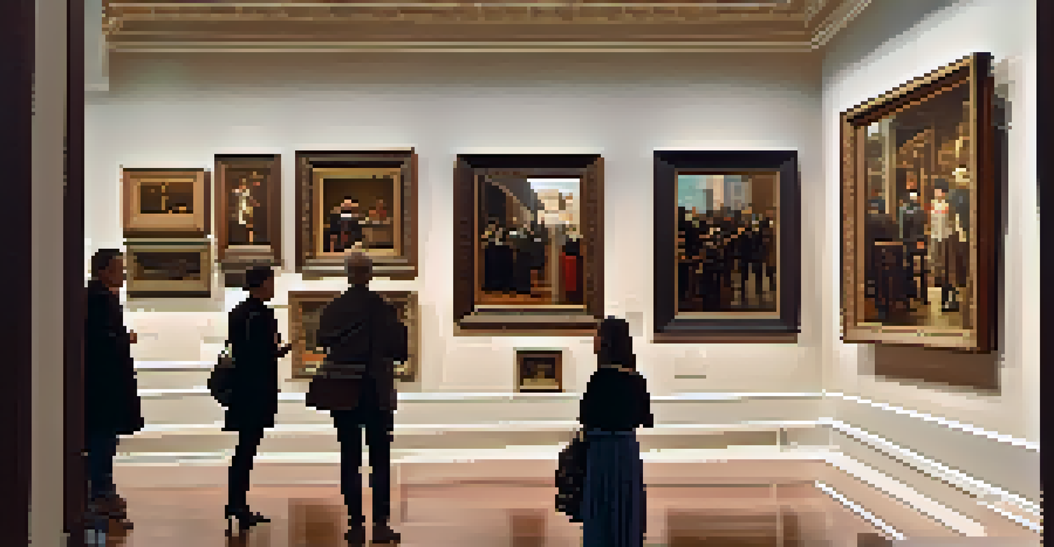 Interior of the Museo Carmen Thyssen in Málaga, displaying 19th-century Spanish paintings with visitors admiring the artworks.