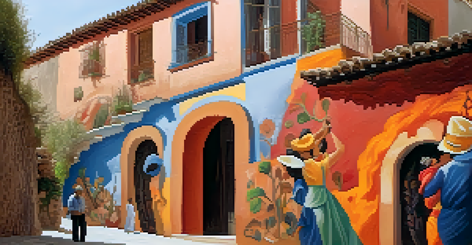 An artist at work on a colorful mural in Granada's Sacromonte area, surrounded by cave houses and flamenco themes.