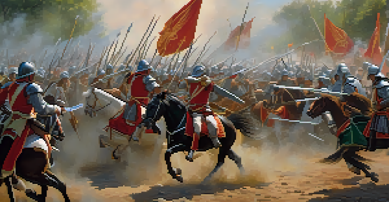 A dramatic reenactment of a battle from the Reconquista, featuring soldiers in armor and a cheering audience.