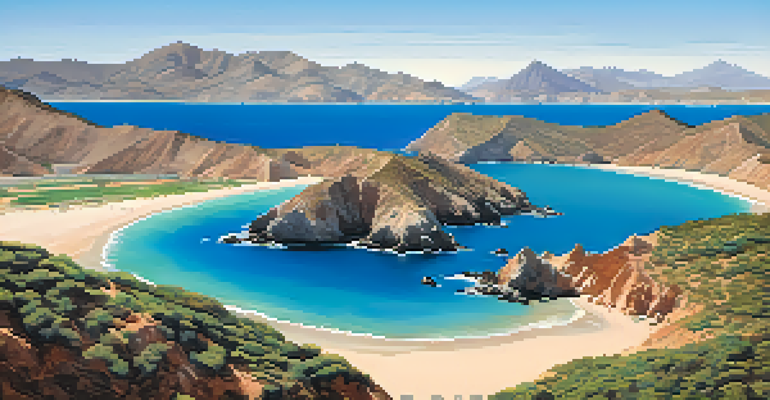 Aerial view of Cabo de Gata-Níjar Natural Park with volcanic landscapes and blue ocean, showcasing beaches and greenery.