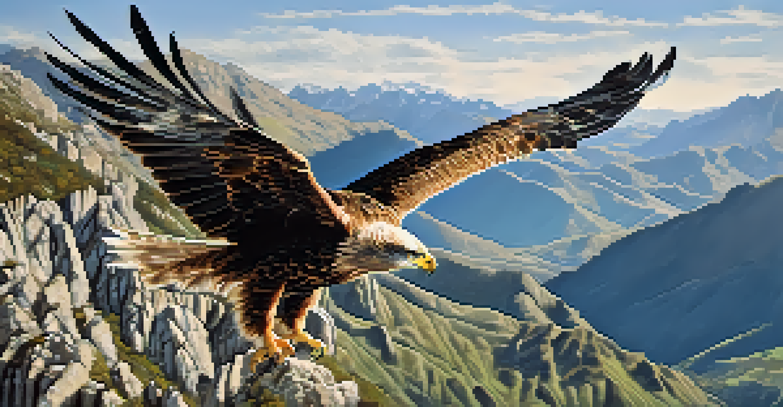 A majestic Spanish imperial eagle soaring above the Picos de Europa mountains, showcasing its detailed feathers and a mountainous landscape.