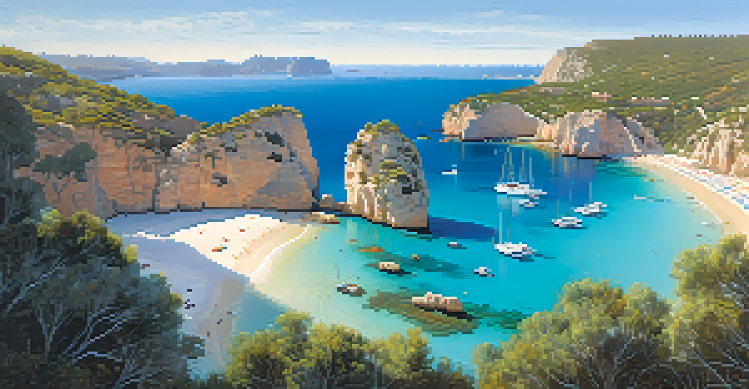 Aerial view of beautiful beaches in the Balearic Islands with turquoise waters and white sands.
