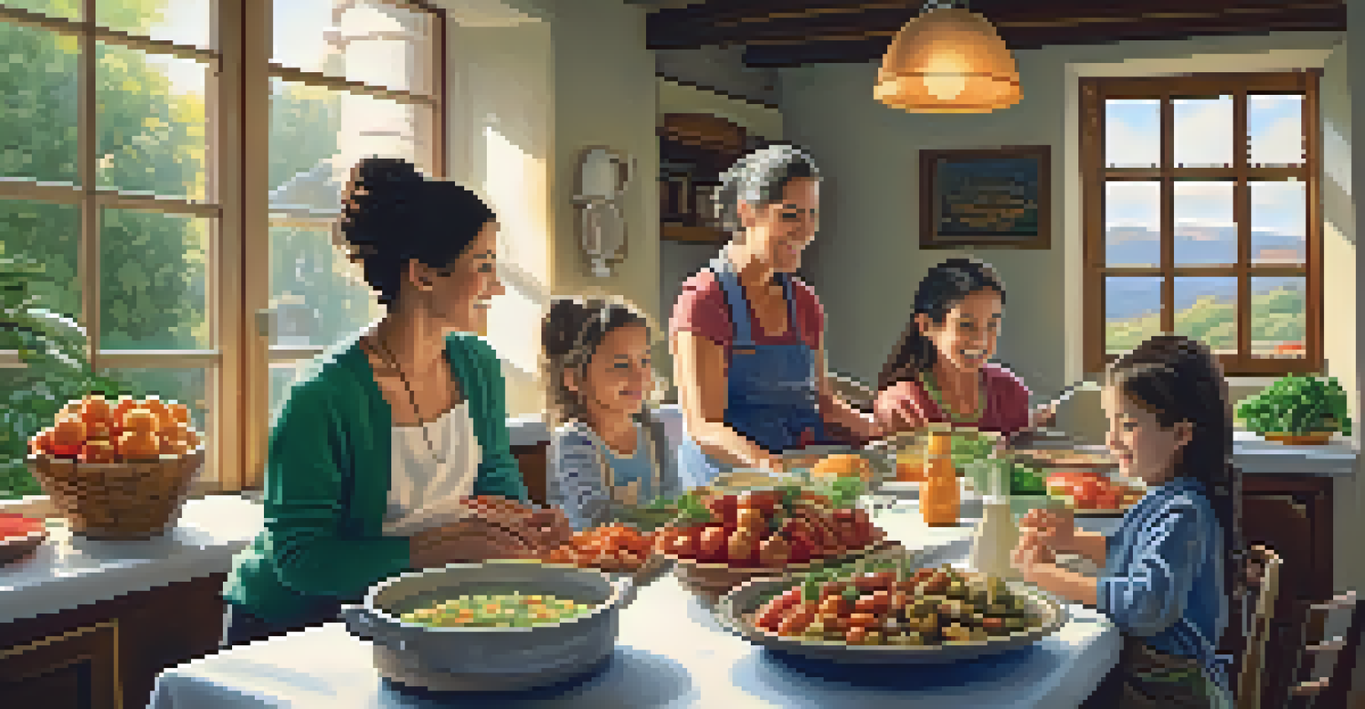 A family cooking traditional Spanish meals in a warm and inviting kitchen.