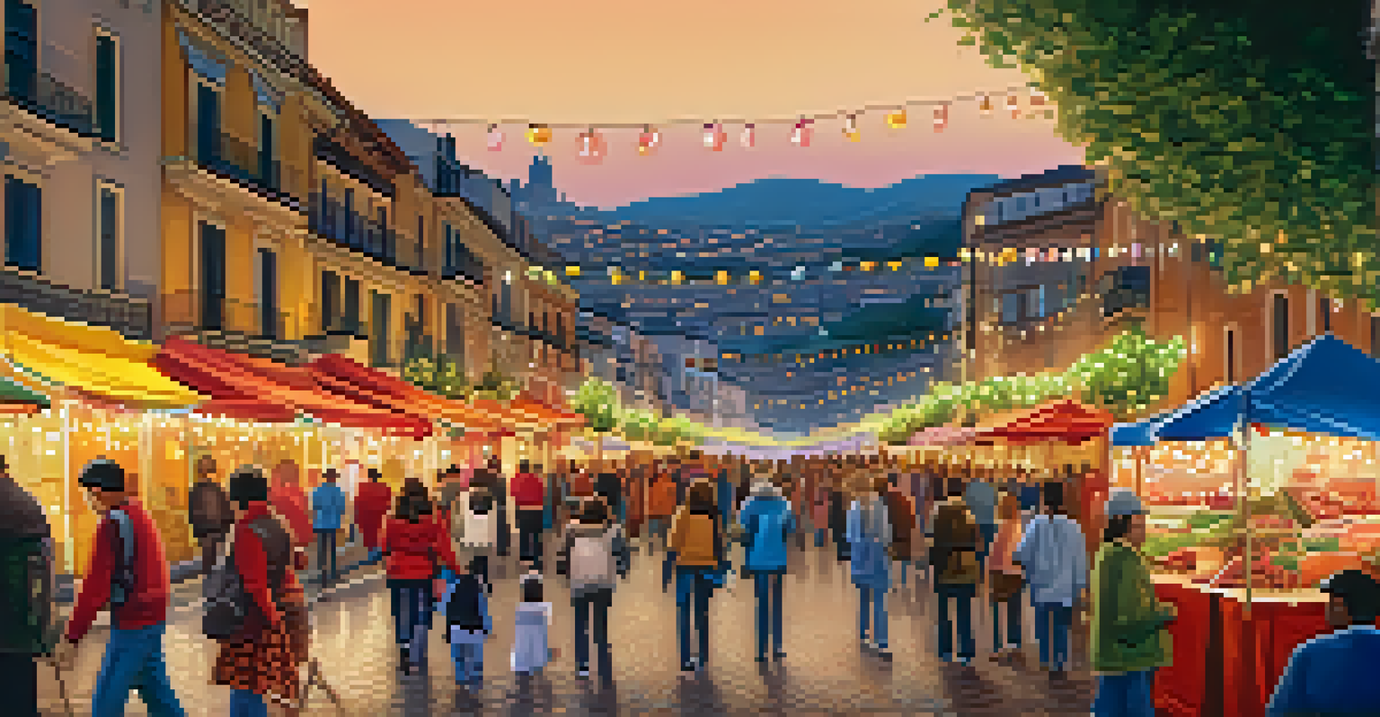 A panoramic view of a Spanish city during a light festival, with illuminated streets and people enjoying the festivities.