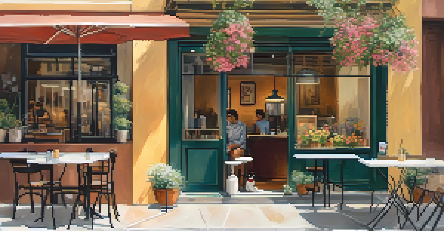 A woman sitting in a pet-friendly café in Madrid, with a cat on her lap and a cozy outdoor setting.