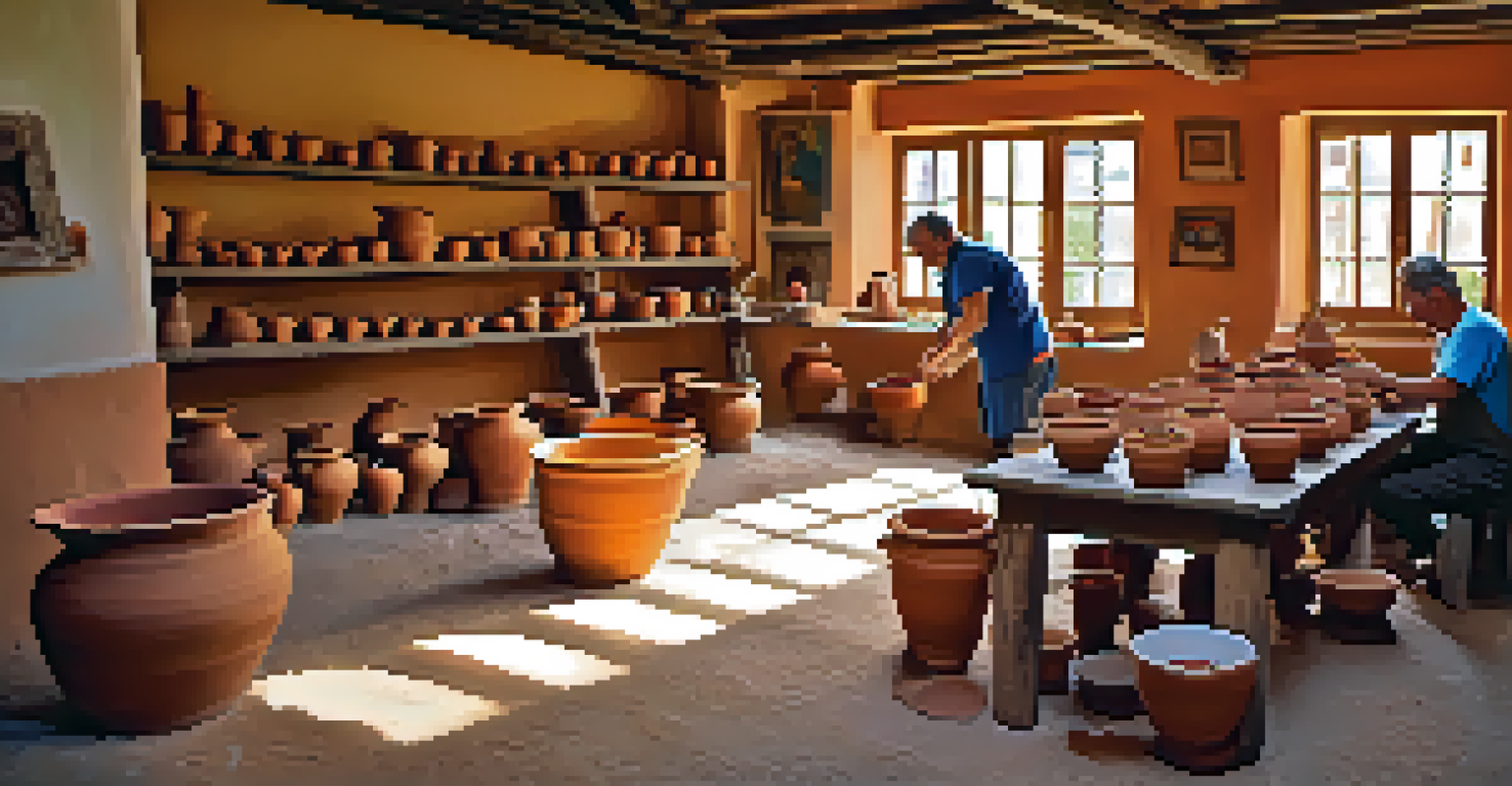An artisan workshop in Spain with a craftsman showing pottery making to engaged tourists.