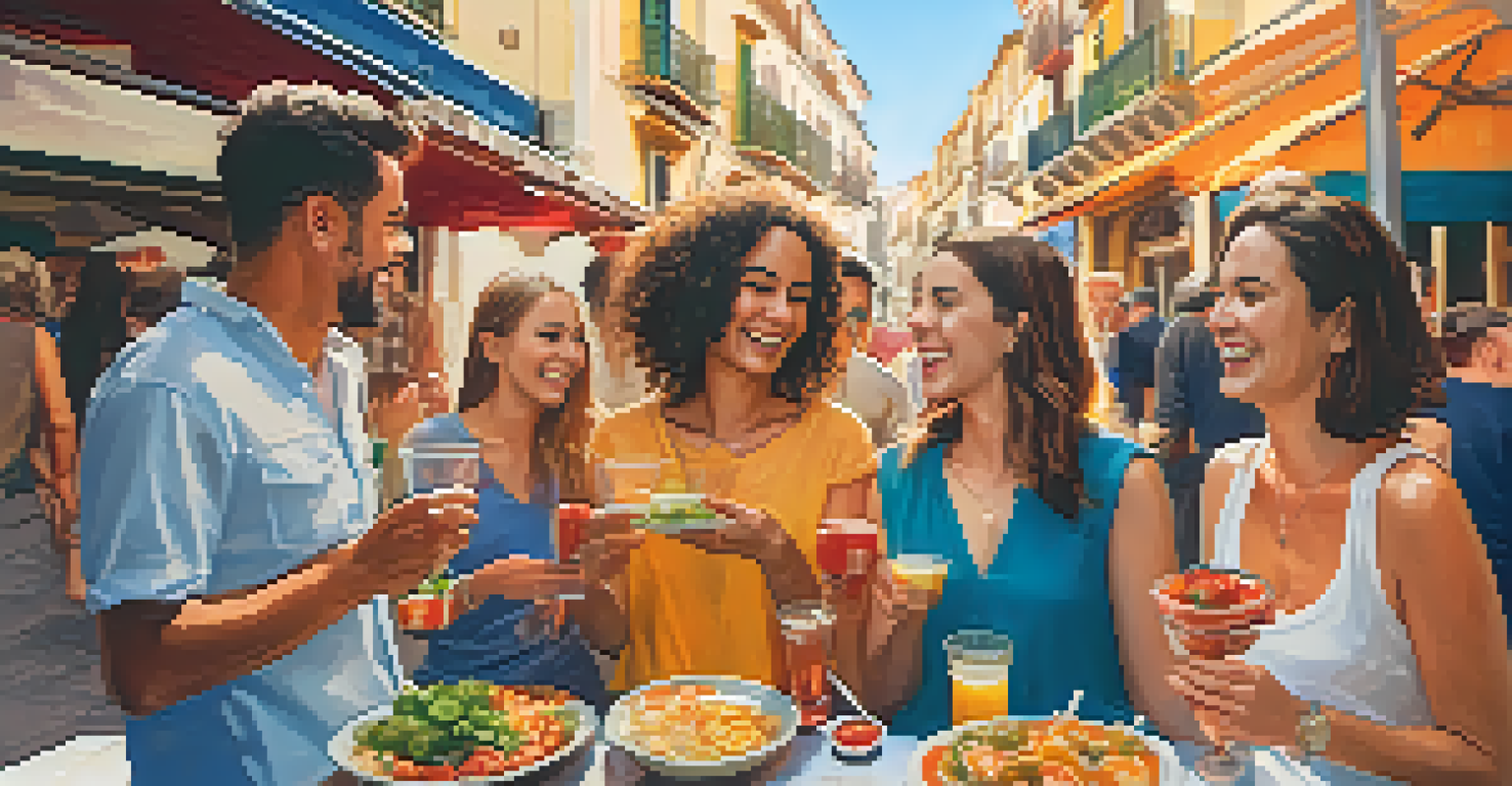 A group of friends sharing a street food experience in Malaga, highlighting the joy of community and food.
