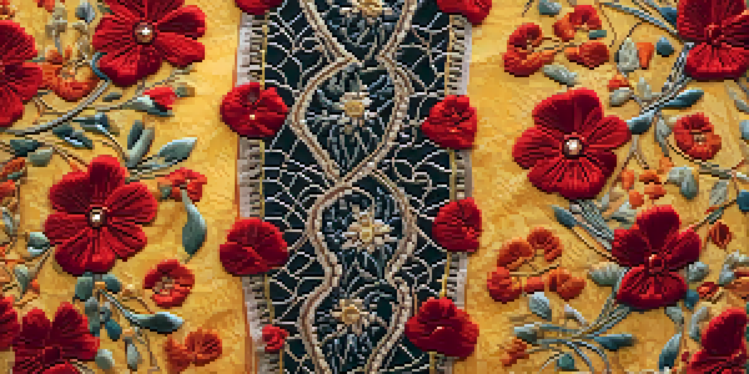 A detailed close-up of an embroidered flamenco dress featuring floral designs in bright colors.