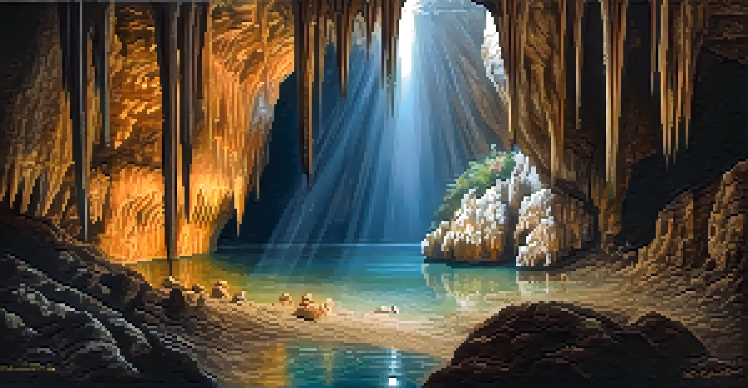 An enchanting interior of the Caves of Nerja with impressive rock formations and ancient paintings, demonstrating the natural and historical significance of the caves.
