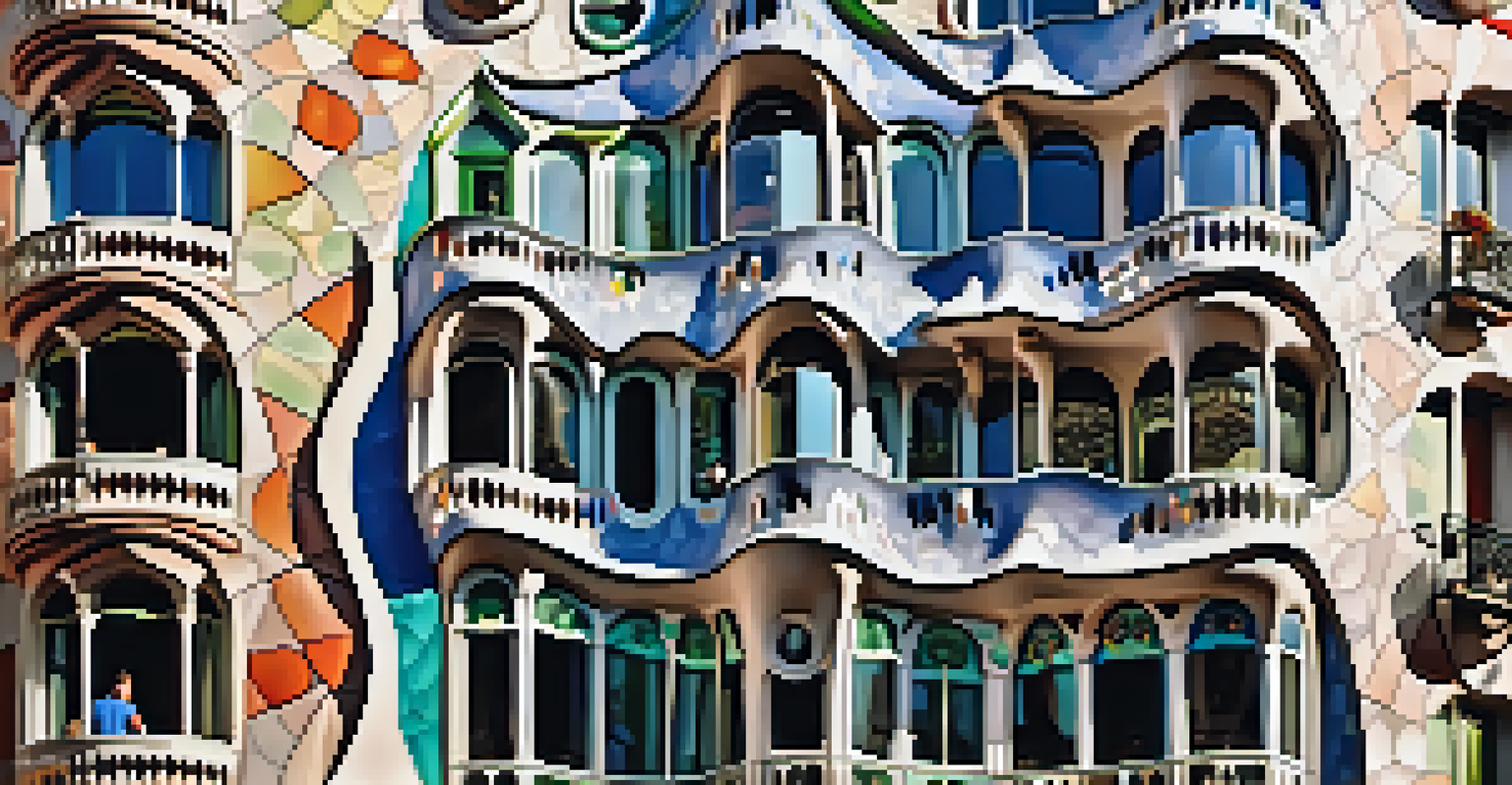 A close-up image of Casa Batlló's unique facade, showcasing its colorful mosaics and flowing design.