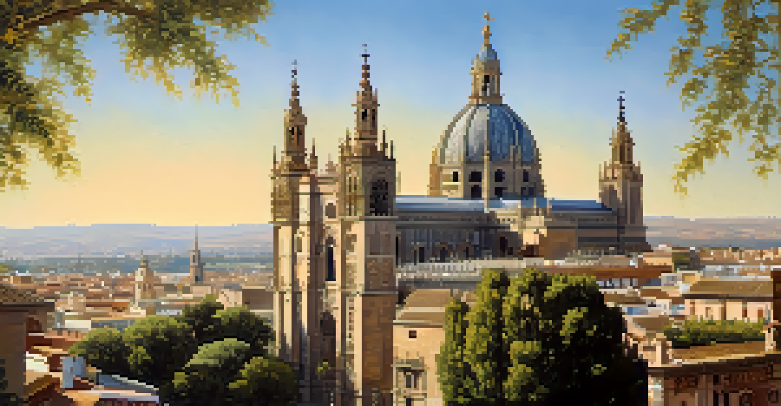 A view of Seville Cathedral with the Giralda tower, highlighting the Gothic architecture and intricate details.