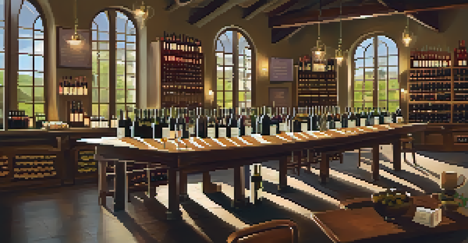 A wine tasting class setup with glasses of wine, cheese, and a chalkboard with tasting notes.