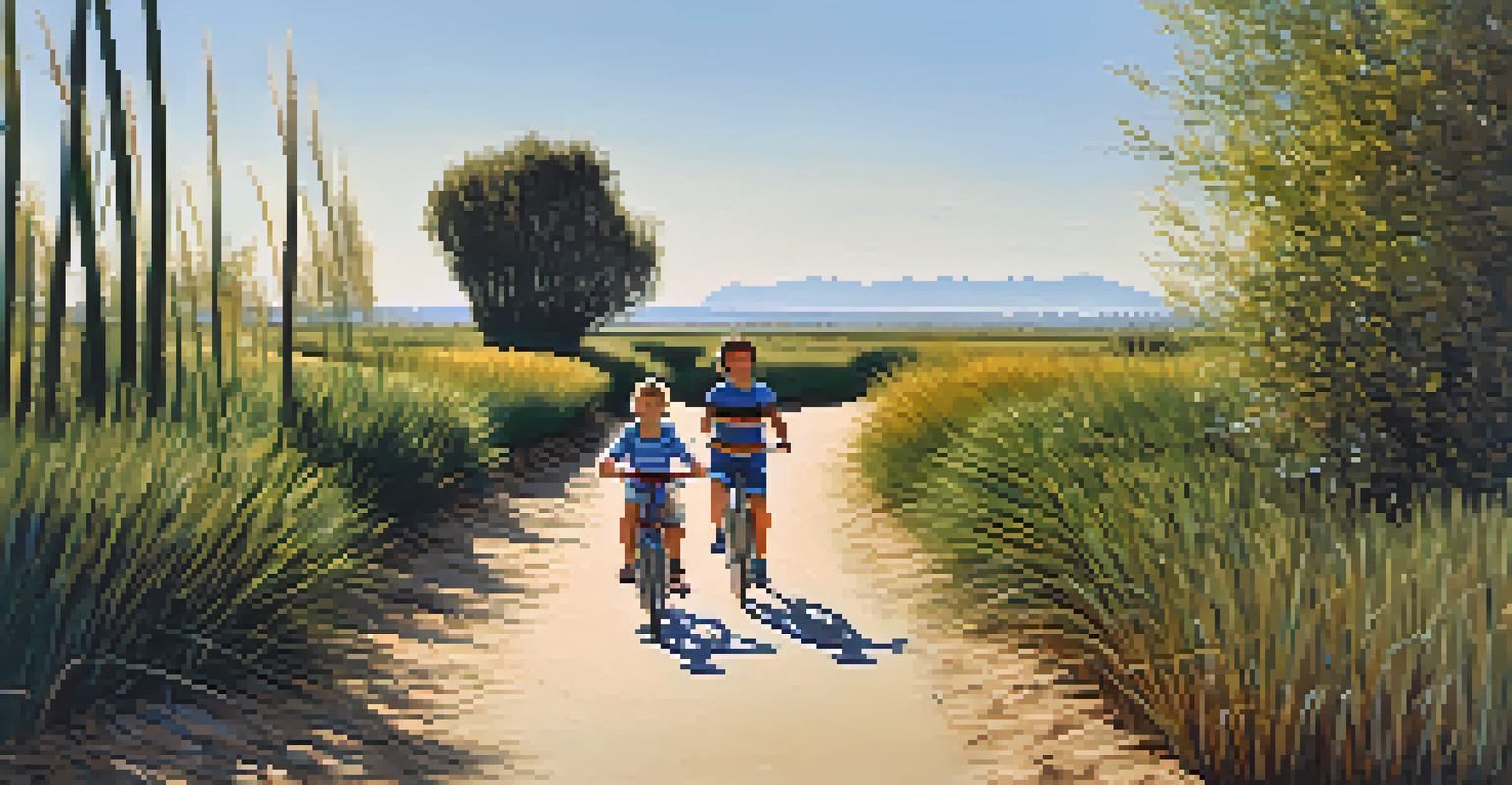 A family cycling together in Albufera Natural Park, with children and parents enjoying the flat scenic path.