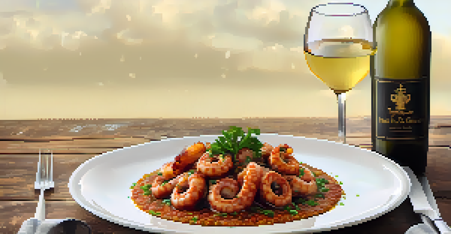 A plate of Galician-style octopus served with potatoes, paprika, and olive oil on a rustic table.