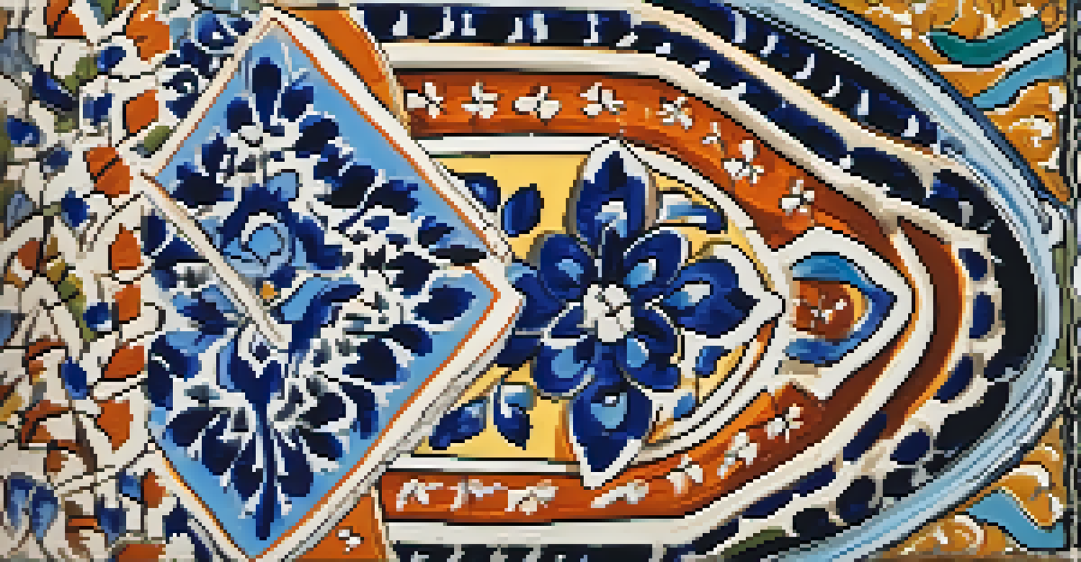 A detailed close-up of Talavera pottery featuring vibrant colors and intricate Islamic designs.