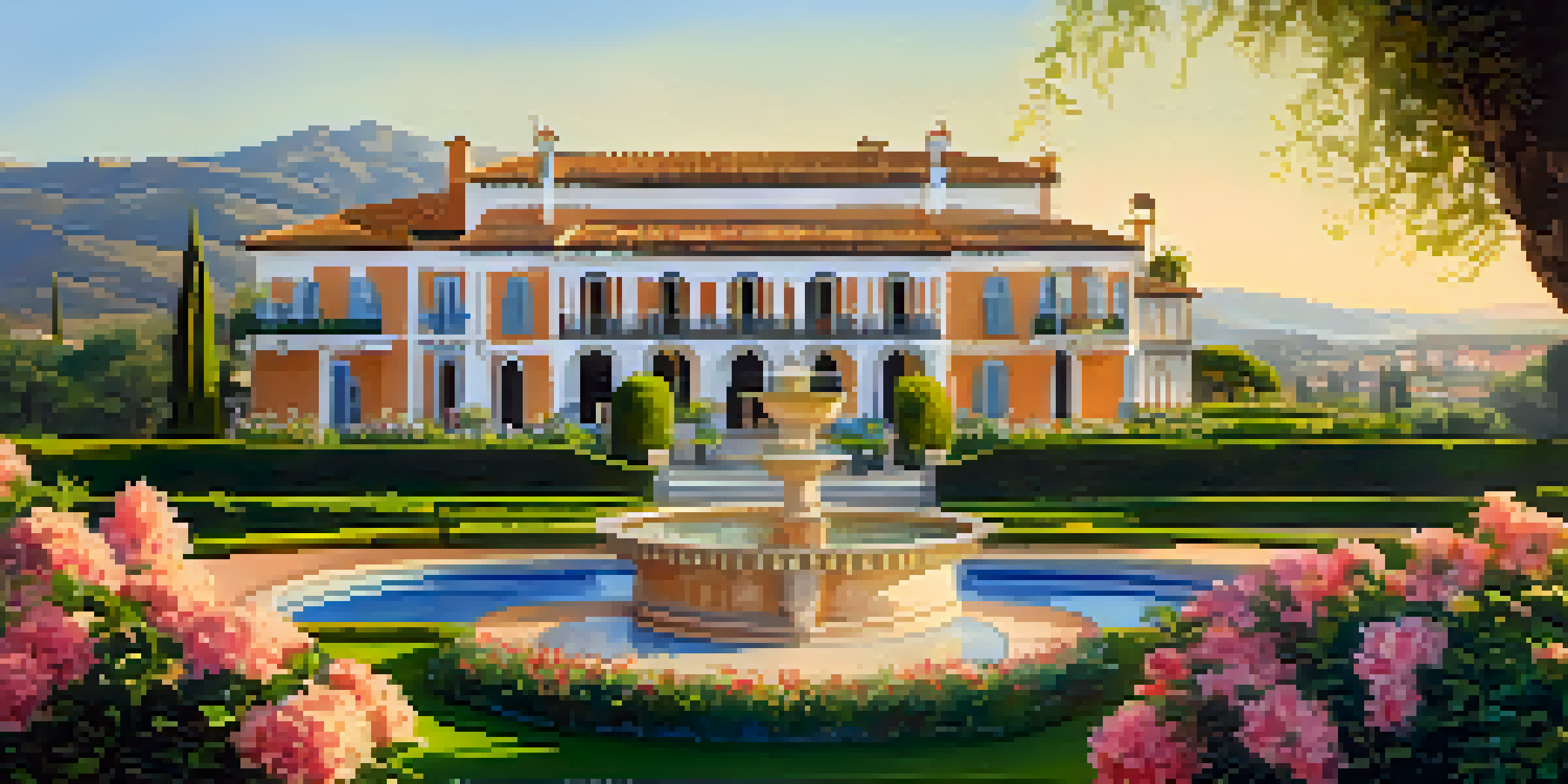 A scenic view of a luxurious hotel in the Andalusian countryside, surrounded by nature and a thermal spring.