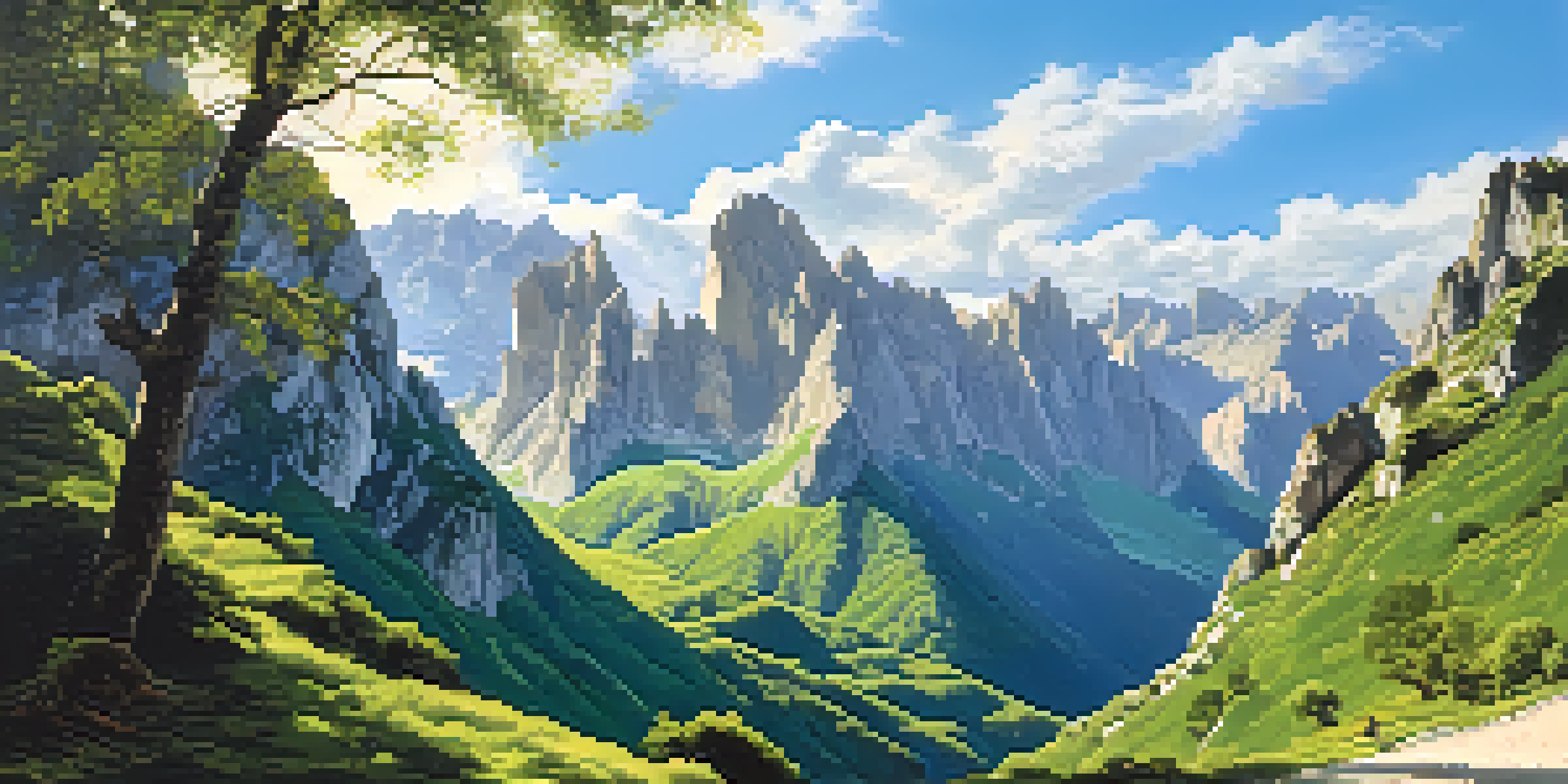 A panoramic landscape of Picos de Europa National Park featuring sharp limestone peaks and green valleys with a hiking trail.