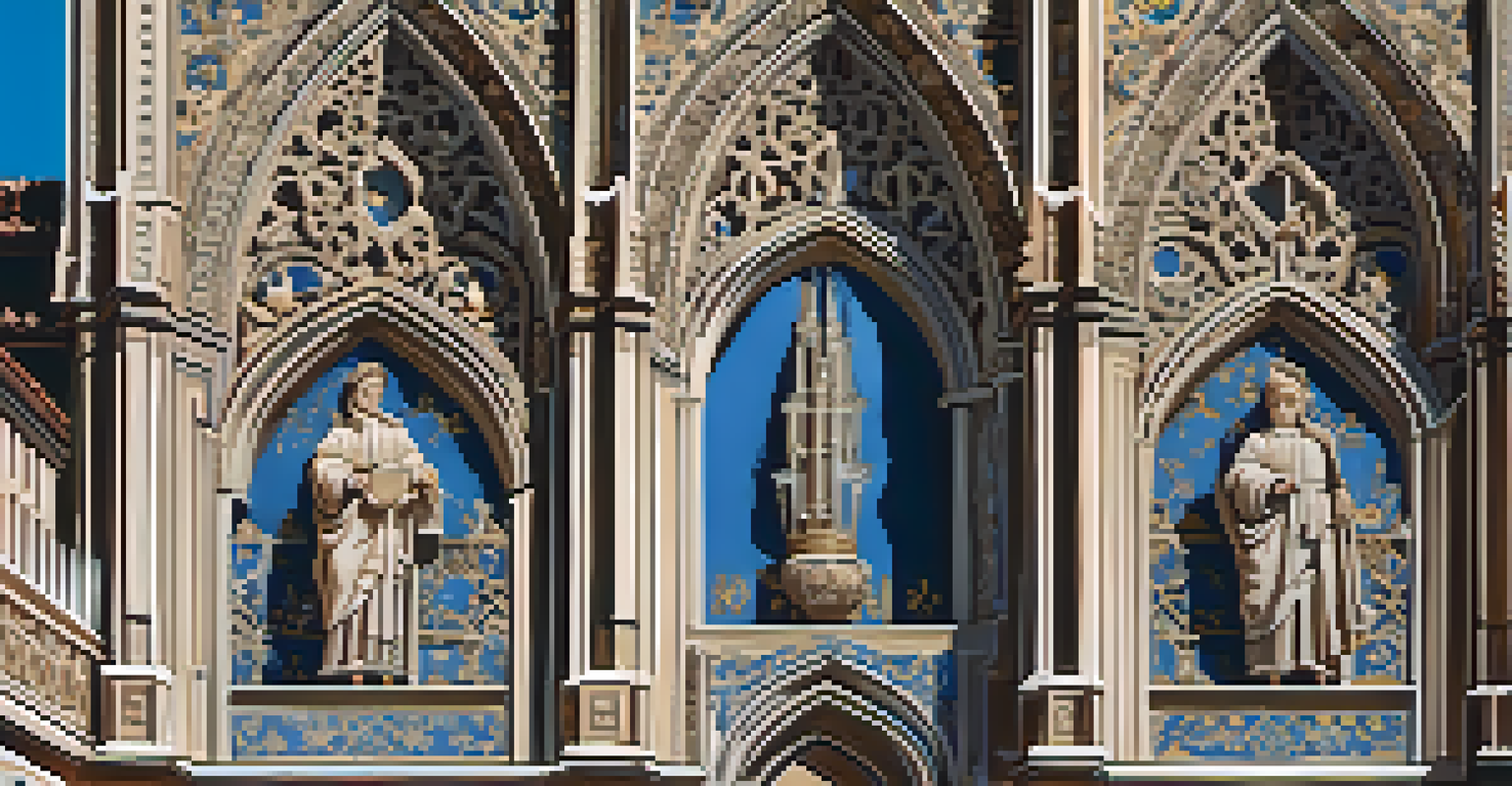 Close-up view of the ornate facade of the Cathedral of Granada with intricate sculptures.