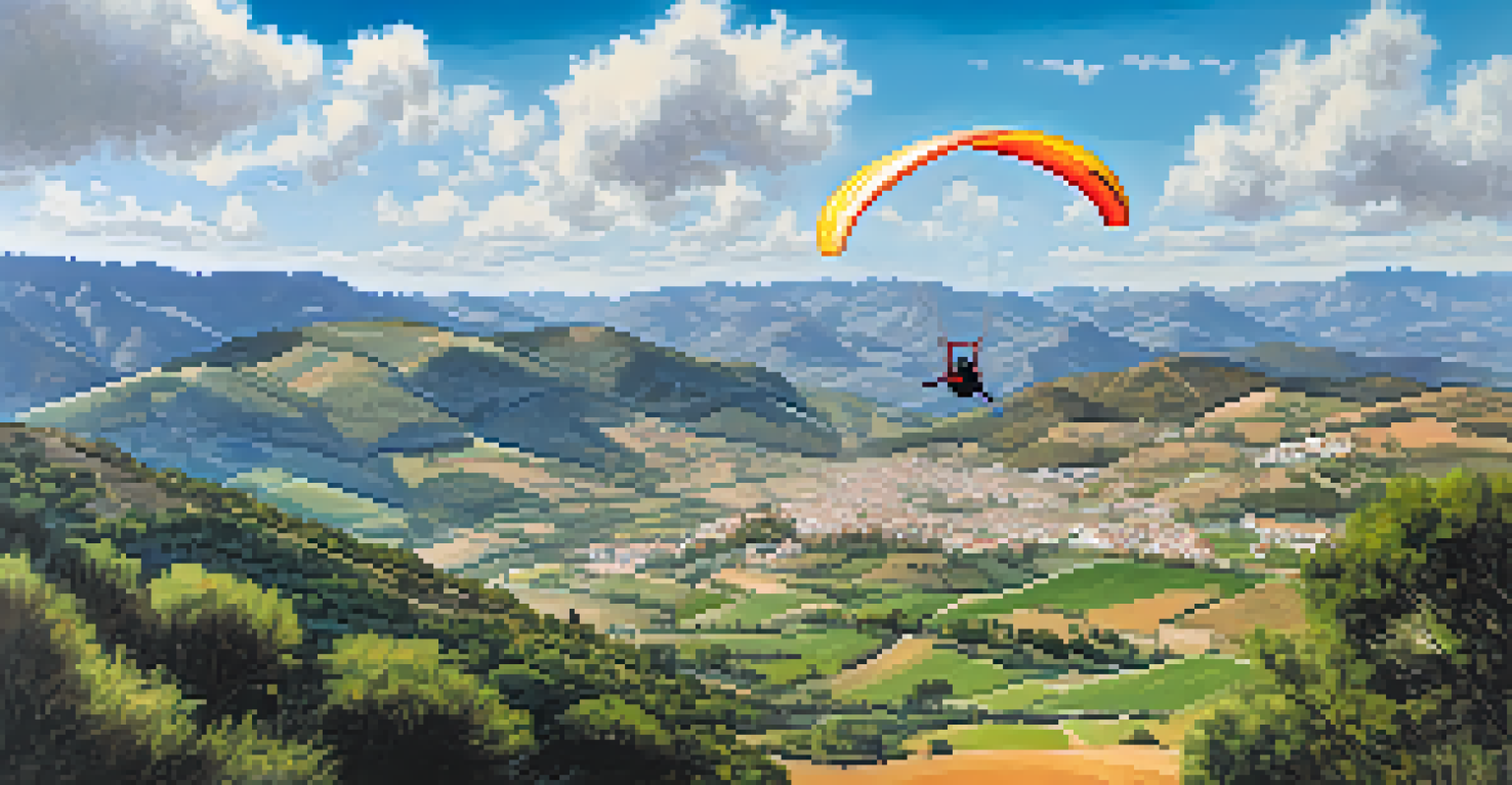 A paraglider flying over the scenic Sierra de Grazalema in Andalusia.