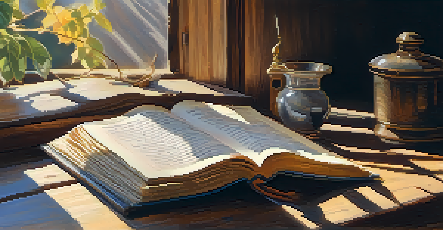 An open book with handwritten Spanish poetry on a wooden table, accompanied by a quill and inkpot in warm sunlight.