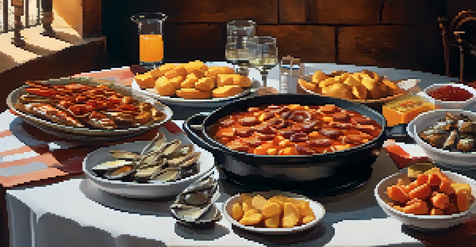 A beautifully arranged table with various tapas dishes, showcasing the rich culinary culture of Malaga.